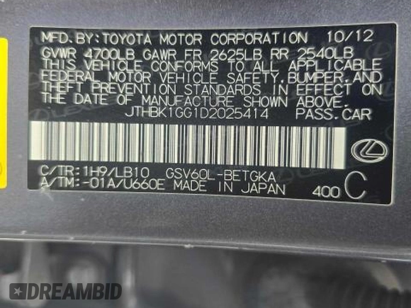 2013 Lexus ES 4dr Sdn with VIN JTHBK1GG1D2025414, listed as a Copart auction lot 54969495 with 147,431 mi miles and Clean Title. Bid and sale history available at carsss.com. Image 10.