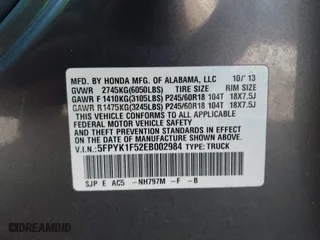 2014 Honda Ridgeline RTL with VIN 5FPYK1F52EB002984, listed as a IAAI auction lot 41347361 with 162,015 mi miles. Bid and sale history available at carsss.com. Image 9.