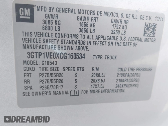 2012 GMC Sierra 1500 SLE with VIN 3GTP1VE0XCG160534, listed as a IAAI auction lot 41673204 with 114,689 mi miles and . Bid and sale history available at DreamBid. Image 9.