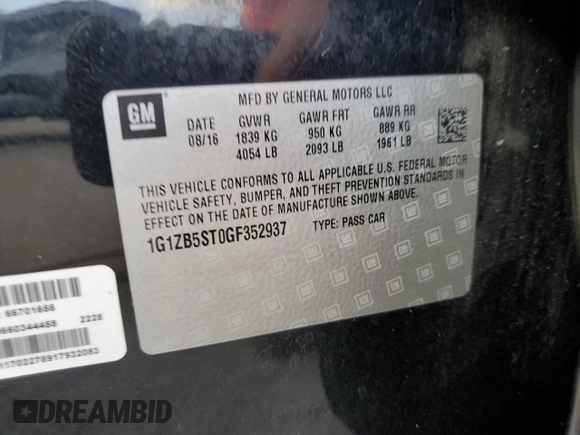 2016 Chevrolet Malibu LS with VIN 1G1ZB5ST0GF352937, listed as a Copart auction lot 54129045 with 139,578 mi miles and Salvage title. Bid and sale history available at DreamBid. Image 12.