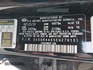 2014 Kia Optima SX Turbo with VIN 5XXGR4A65EG276131, listed as a IAAI auction lot 42429004 with 136,766 mi miles and . Bid and sale history available at DreamBid. Image 9.