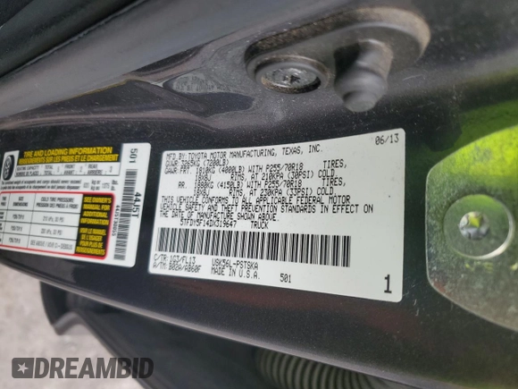 2013 Toyota Tundra z VIN 5TFDY5F14DX319647, wystawiony jako Copart lot #53100025 z przebiegiem 163 142 mil mil oraz Szkoda całkowita • Salvage title. Historia ofert i sprzedaży dostępna na DreamBid. Obrazek 13.