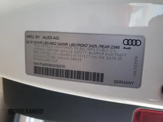 2019 Audi A5 Premium Plus with VIN WAUTNAF5XKA038370, listed as a Copart auction lot 79725944 with 76,009 mi miles and Salvage Title. Bid and sale history available at DreamBid. Image 12.
