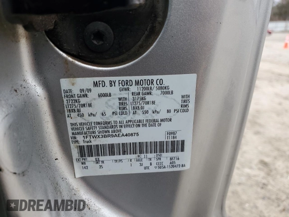 2010 Ford F-350 with VIN 1FTWX3BR9AEA40875, listed as a Copart auction lot 50977535 with 177,440 mi miles and Clean title. Bid and sale history available at DreamBid. Image 13.