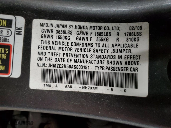 2010 Honda Insight LX with VIN JHMZE2H50AS003151, listed as a Copart auction lot 47290945 with 298,621 mi miles and Non Repairable. Bid and sale history available at carsss.com. Image 16.