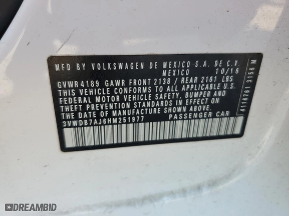 2017 Volkswagen Jetta 1.4T SE with VIN 3VWDB7AJ6HM251977, listed as a Copart auction lot 45845355 with 114,340 mi miles and Salvage Title. Bid and sale history available at carsss.com. Image 14.