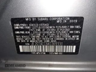 2019 Subaru Crosstrek Premium с VIN JF2GTACC6KG369331, выставлен на аукционе IAAI как лот 42396611 с пробегом 72 288 миль миль и . История ставок и продаж доступна на DreamBid. Изображение 9.