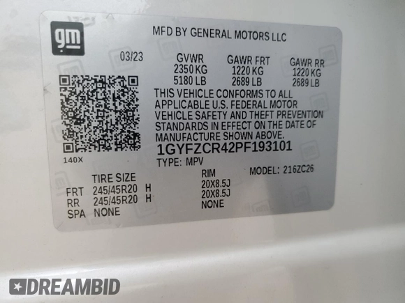2023 Cadillac XT4 FWD Premium Luxury with VIN 1GYFZCR42PF193101, listed as a Copart auction lot 54977605 with 14,258 mi miles and Non repairable. Bid and sale history available at DreamBid. Image 12.