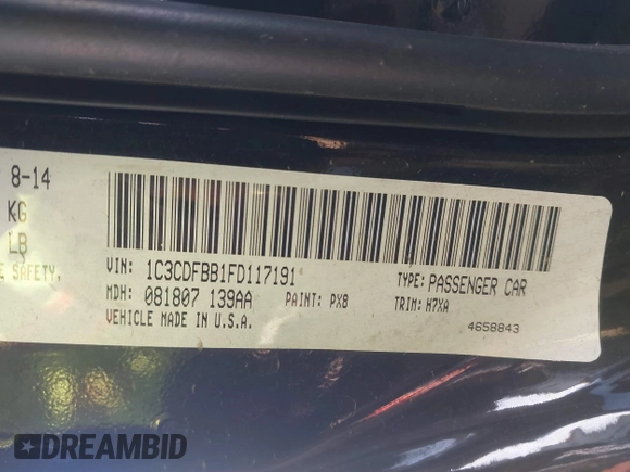 2015 Dodge Dart SXT with VIN 1C3CDFBB1FD117191, listed as a IAAI auction lot 41473195 with 114,469 mi miles and . Bid and sale history available at DreamBid. Image 9.