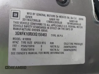 1999 Chevrolet Suburban z VIN 3GNFK16RXXG156463, wystawiony jako IAAI lot #41745169 z przebiegiem 165 541 mil mil oraz . Historia ofert i sprzedaży dostępna na DreamBid. Obrazek 9.