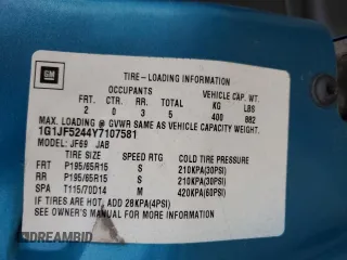 2000 Chevrolet Cavalier LS with VIN 1G1JF5244Y7107581, listed as a Copart auction lot 43988535 with 33,001 mi miles and Salvage Title. Bid and sale history available at DreamBid. Image 14.