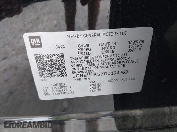 2024 Chevrolet Traverse AWD RS with VIN 1GNEVLKSXRJ154463, listed as a IAAI auction lot 41929879 with 6,684 mi miles. Bid and sale history available at carsss.com. Image 9.