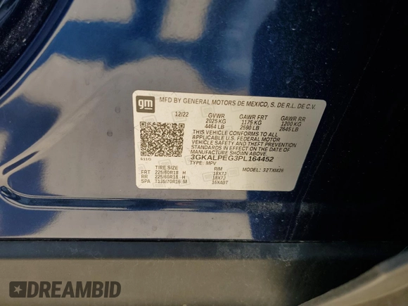2023 GMC Terrain SLT with VIN 3GKALPEG3PL164452, listed as a Copart auction lot 55473515 with 48,586 mi miles and Salvage title. Bid and sale history available at DreamBid. Image 14.