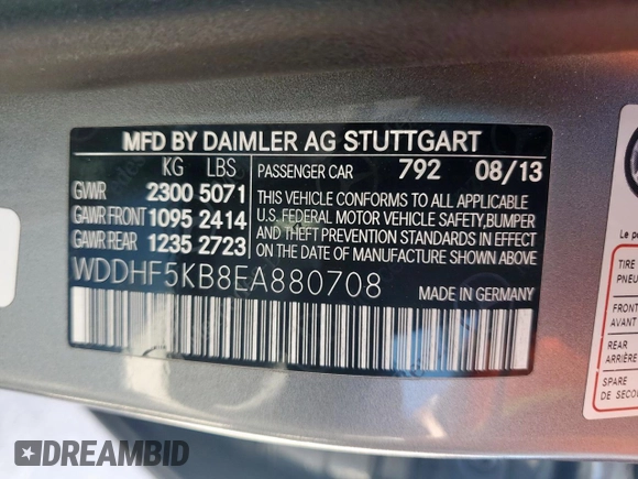 2014 Mercedes-Benz E-Class E 350 Sport with VIN WDDHF5KB8EA880708, listed as a Copart auction lot 52419155 with 85,635 mi miles and Salvage Title. Bid and sale history available at carsss.com. Image 14.