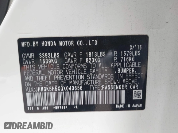 2016 Honda Fit LX с VIN JHMGK5H5XGX040656, выставлен на аукционе IAAI как лот 42028740 с пробегом 109 279 миль миль и . История ставок и продаж доступна на DreamBid. Изображение 9.