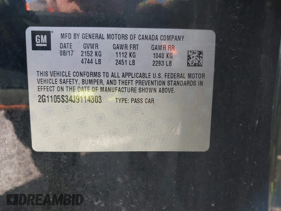 2018 Chevrolet Impala LT with VIN 2G1105S34J9114303, listed as a IAAI auction lot 42044565 with 167,418 mi miles and . Bid and sale history available at DreamBid. Image 9.