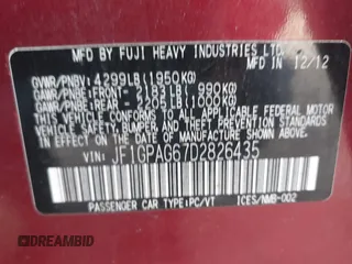 2013 Subaru Impreza Limited with VIN JF1GPAG67D2826435, listed as a IAAI auction lot 41909788 with 147,033 mi miles and . Bid and sale history available at DreamBid. Image 9.