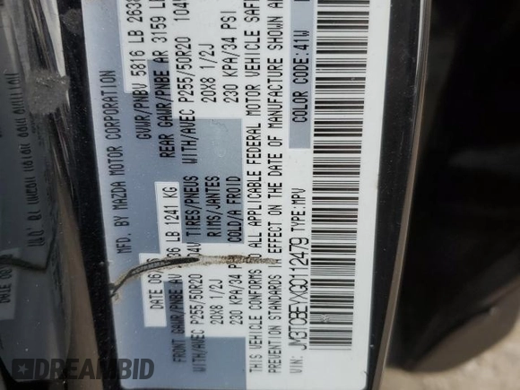 2016 Mazda CX-9 Signature with VIN JM3TCBEYXG0112479, listed as a Copart auction lot 55185145 with 204,619 mi miles and Clean title. Bid and sale history available at DreamBid. Image 13.