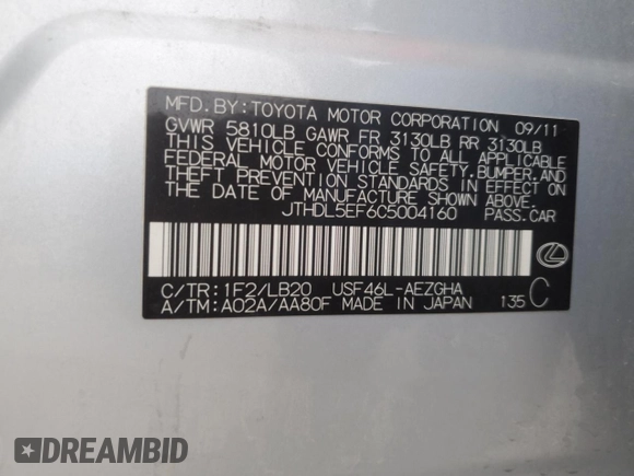 2012 Lexus LS 460 L z VIN JTHDL5EF6C5004160, wystawiony jako Copart lot #43017625 z przebiegiem 132 874 mil mil oraz Szkoda całkowita • Salvage title. Historia ofert i sprzedaży dostępna na DreamBid. Obrazek 12.
