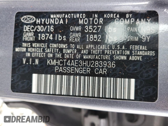 2017 Hyundai Accent SE with VIN KMHCT4AE3HU283936, listed as a Copart auction lot 67437242 with 143,514 mi miles. Bid and sale history available at carsss.com. Image 14.
