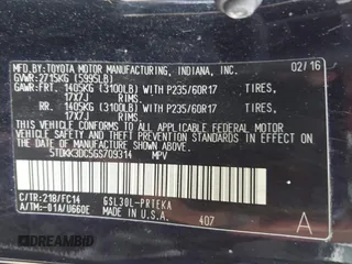 2016 Toyota Sienna LE AAS with VIN 5TDKK3DC5GS709314, listed as a IAAI auction lot 42094663 with 123,523 mi miles and . Bid and sale history available at DreamBid. Image 9.