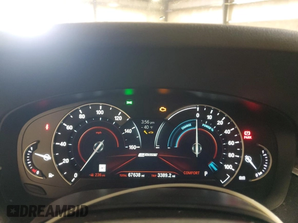 2019 BMW 5 Series 530e xDrive with VIN WBAJB1C56KB376153, listed as a Copart auction lot 58242585 with 67,638 mi miles and Salvage title. Bid and sale history available at DreamBid. Image 9.