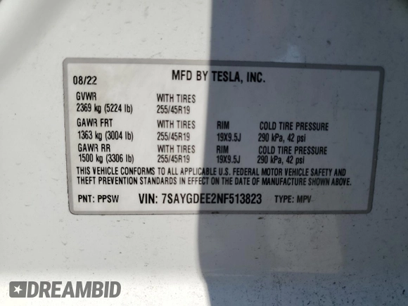 2022 Tesla Model Y Long Range z VIN 7SAYGDEE2NF513823, wystawiony jako Copart lot #51174795 z przebiegiem 28 143 mil mil oraz Szkody całkowita. Historia ofert i sprzedaży dostępna na DreamBid. Obrazek 14.