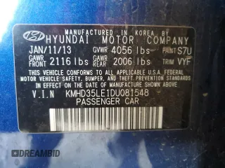 2013 Hyundai Elantra with VIN KMHD35LE1DU081548, listed as a Copart auction lot 59890855 with 112,527 mi miles and Salvage title. Bid and sale history available at DreamBid. Image 12.