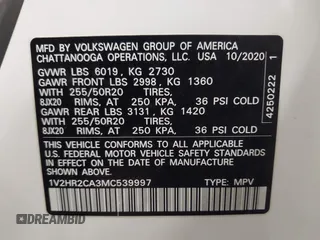 2021 Volkswagen Atlas SE z VIN 1V2HR2CA3MC539997, wystawiony jako IAAI lot #41977786 z przebiegiem 77 372 mil mil oraz . Historia ofert i sprzedaży dostępna na DreamBid. Obrazek 9.