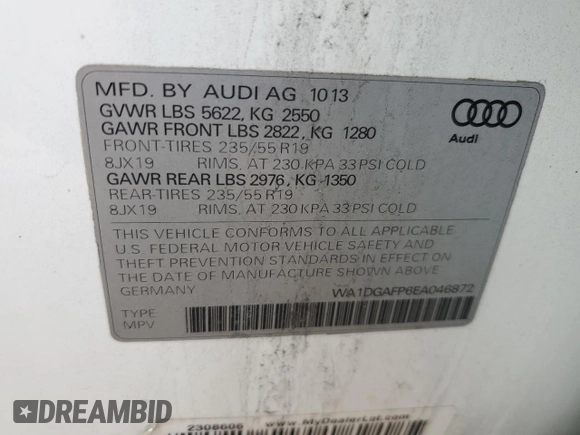 2014 Audi Q5 Premium Plus with VIN WA1DGAFP6EA046872, listed as a Copart auction lot 51724325 with 119,396 mi miles and Clean Title. Bid and sale history available at carsss.com. Image 13.