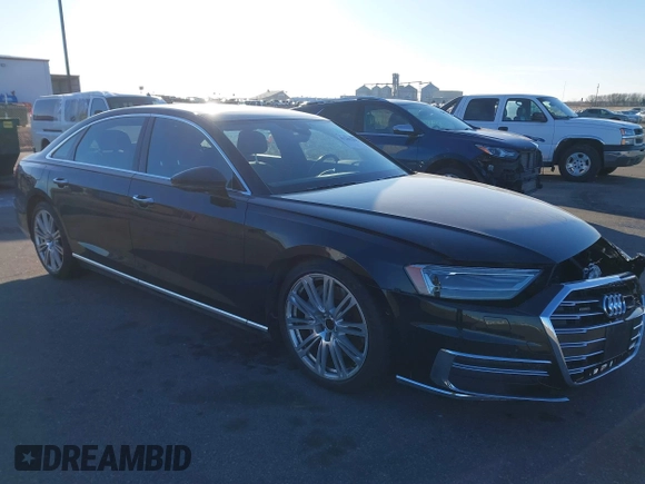 2019 Audi A8 L with VIN WAU8DAF8XKN018289, listed as a IAAI auction lot 41203292 with 28,758 mi miles. Bid and sale history available at carsss.com. Image 1.