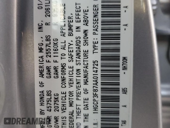 2010 Honda Accord Sdn EX-L with VIN 1HGCP3F87AA014725, listed as a Copart auction lot 82142334 with 222,619 mi miles and Salvage Title. Bid and sale history available at carsss.com. Image 14.