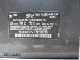 2015 BMW 3 Series 328i xDrive с VIN WBA3B5G53FNS20635, выставлен на аукционе IAAI как лот 42744509 с пробегом Не указан миль и . История ставок и продаж доступна на DreamBid. Изображение 9.