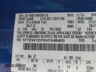 2017 Ford F-150 XL with VIN 1FTEW1EP0HFA48400, listed as a IAAI auction lot 41759048 with 141,891 mi miles. Bid and sale history available at carsss.com. Image 9.