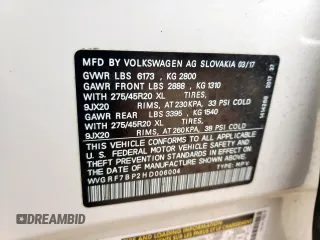 2017 Volkswagen Touareg Wolfsburg Edition z VIN WVGRF7BP2HD006004, wystawiony jako Copart lot #46347485 z przebiegiem 59 345 mil mil oraz Szkoda całkowita • Salvage title. Historia ofert i sprzedaży dostępna na DreamBid. Obrazek 13.