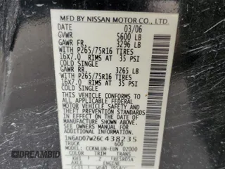 2006 Nissan Frontier Nismo z VIN 1N6AD07W26C438235, wystawiony jako Copart lot #60685544 z przebiegiem 164 137 mil mil oraz Szkoda całkowita • Salvage title. Historia ofert i sprzedaży dostępna na DreamBid. Obrazek 14.