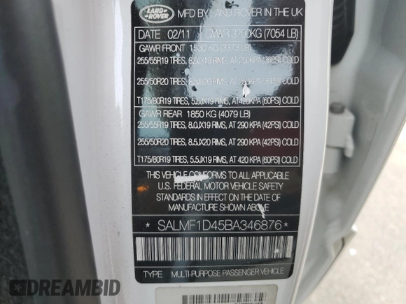 2011 Land Rover Range Rover HSE Lux z VIN SALMF1D45BA346876, wystawiony jako Copart lot #54575215 z przebiegiem 146 734 mil mil oraz Czysty tytuł • Clean title. Historia ofert i sprzedaży dostępna na DreamBid. Obrazek 13.