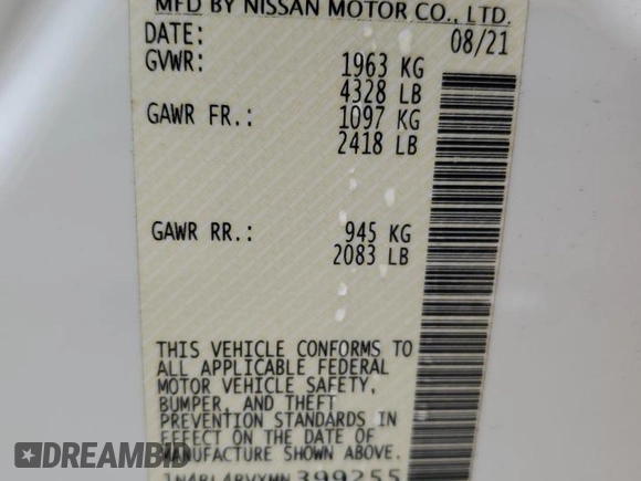 2021 Nissan Altima 2.5 S with VIN 1N4BL4BVXMN399255, listed as a Copart auction lot 53457644 with 42,317 mi miles and Salvage Title. Bid and sale history available at carsss.com. Image 13.