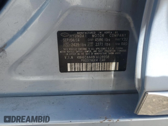 2015 Hyundai Sonata Hybrid Limited with VIN KMHEC4A48FA128958, listed as a Copart auction lot 49995725 with 100,631 mi miles and Salvage Title. Bid and sale history available at carsss.com. Image 14.
