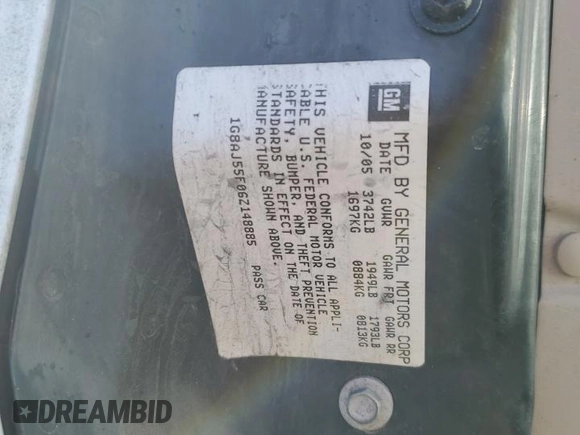 2006 Saturn ION z VIN 1G8AJ55F06Z148885, wystawiony jako Copart lot #54239855 z przebiegiem 145 160 mil mil oraz Szkody całkowita. Historia ofert i sprzedaży dostępna na DreamBid. Obrazek 12.