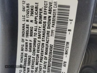 2012 Honda Civic LX с VIN 19XFB2F55CE064582, выставлен на аукционе Copart как лот 56233345 с пробегом 171 996 миль миль и Списание • Salvage title. История ставок и продаж доступна на DreamBid. Изображение 13.