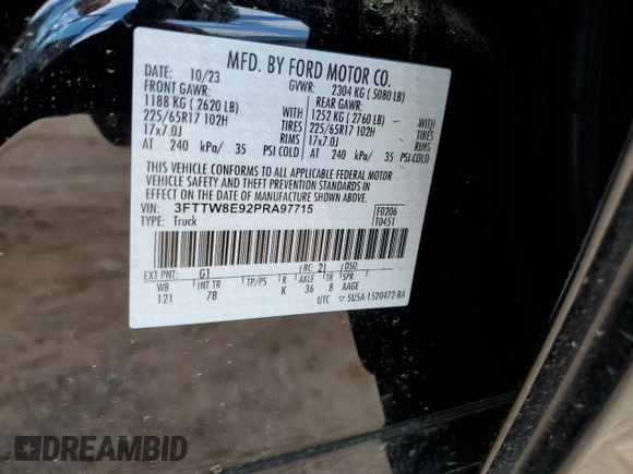 2023 Ford Maverick XL z VIN 3FTTW8E92PRA97715, wystawiony jako Copart lot #52297845 z przebiegiem 19 802 mil mil oraz Szkoda całkowita • Salvage title. Historia ofert i sprzedaży dostępna na DreamBid. Obrazek 13.