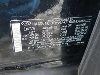 2022 Hyundai Santa Fe SEL z VIN 5NMS2DAJ8NH476196, wystawiony jako Copart lot #55125075 z przebiegiem 26 993 mil mil oraz Szkoda całkowita • Salvage title. Historia ofert i sprzedaży dostępna na DreamBid. Obrazek 14.