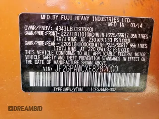 2014 Subaru Crosstrek Premium z VIN JF2GPAWCXE8282000, wystawiony jako Copart lot #59051475 z przebiegiem Nie podano mil oraz Szkoda całkowita • Salvage title. Historia ofert i sprzedaży dostępna na DreamBid. Obrazek 13.