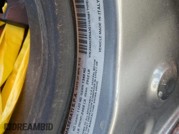 2016 Maserati Ghibli z VIN ZAM57XSA3G1167081, wystawiony jako Copart lot #49139785 z przebiegiem Nie podano mil oraz Czysty tytuł • Clean title. Historia ofert i sprzedaży dostępna na DreamBid. Obrazek 12.