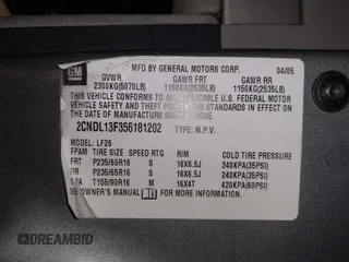 2005 Chevrolet Equinox LS z VIN 2CNDL13F356181202, wystawiony jako IAAI lot #42265227 z przebiegiem 120 799 mil mil oraz . Historia ofert i sprzedaży dostępna na DreamBid. Obrazek 9.