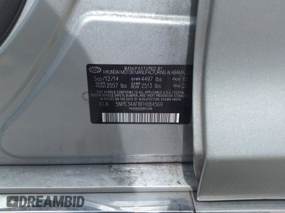 2015 Hyundai Sonata Limited with VIN 5NPE34AF8FH084569, listed as a IAAI auction lot 41914841 with 94,685 mi miles and . Bid and sale history available at carsss.com. Image 9.