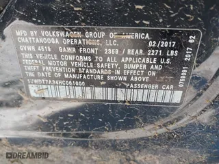 2017 Volkswagen Passat R-Line w/Comfort Pkg with VIN 1VWDT7A34HC061000, listed as a IAAI auction lot 41284332 with 1 mi miles. Bid and sale history available at carsss.com. Image 9.