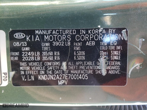 2014 Kia Soul with VIN KNDJN2A27E7001405, listed as a Copart auction lot 47007305 with 173,926 mi miles and Salvage Title. Bid and sale history available at carsss.com. Image 12.