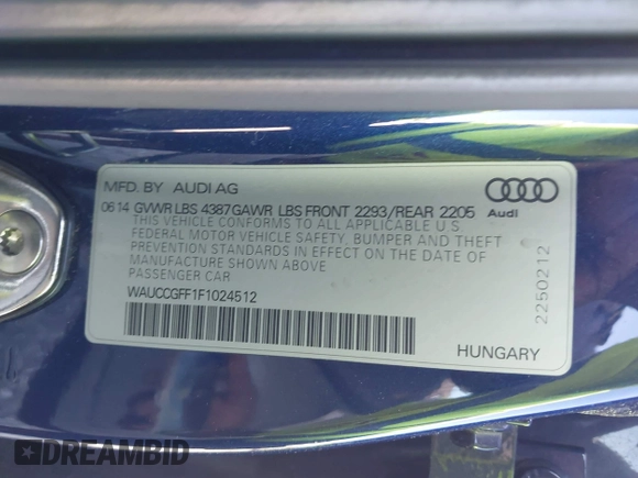 2015 Audi A3 Premium Plus with VIN WAUCCGFF1F1024512, listed as a IAAI auction lot 42862981 with 173,677 mi miles and . Bid and sale history available at DreamBid. Image 9.